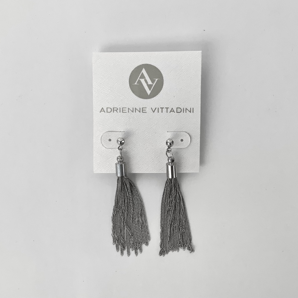 Adrienne Vittadini Silver Tone Tassel Drop Dangle Fringe Earrings New w/o Tag